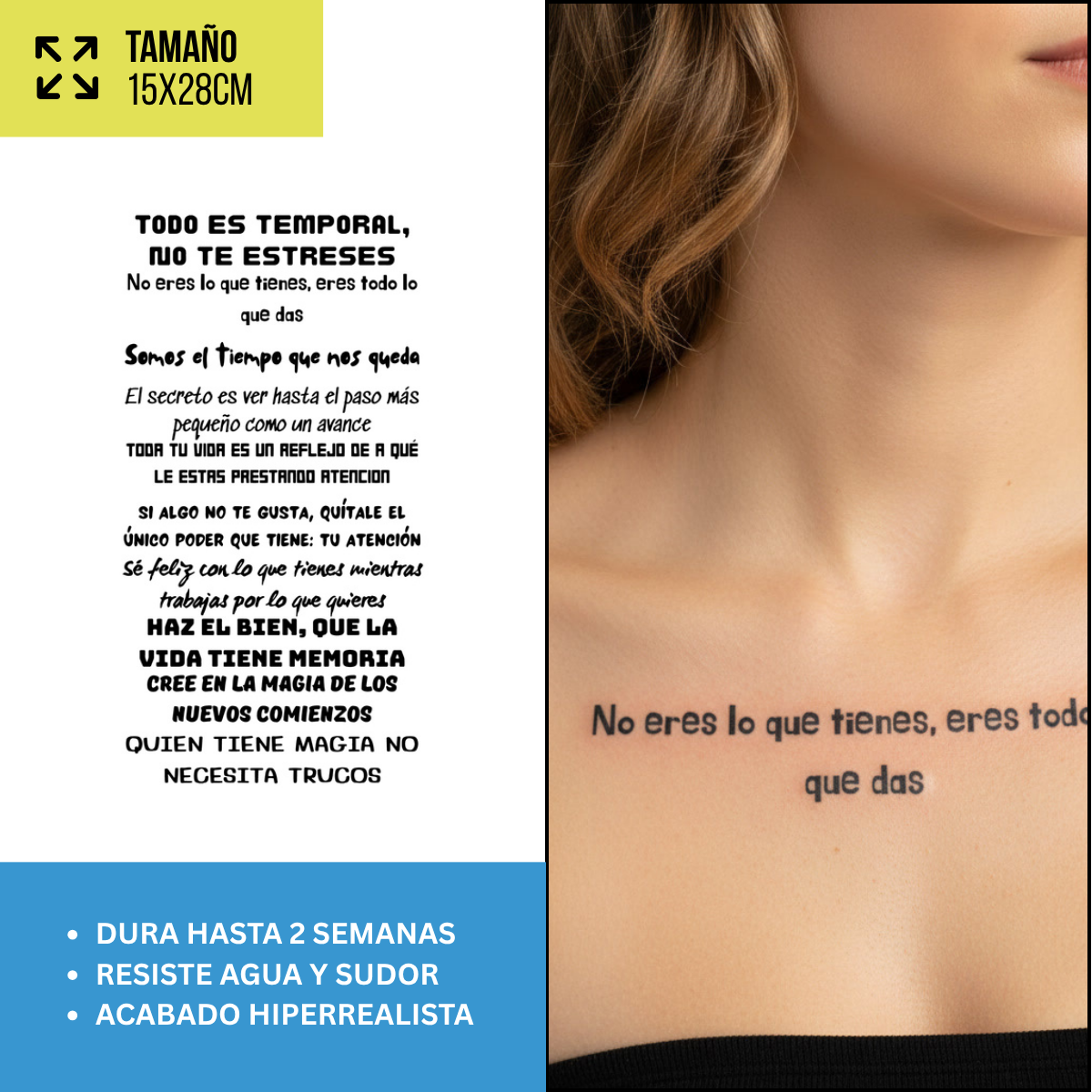 Tatuajes Temporales Frases y Lettering | Pack recortables