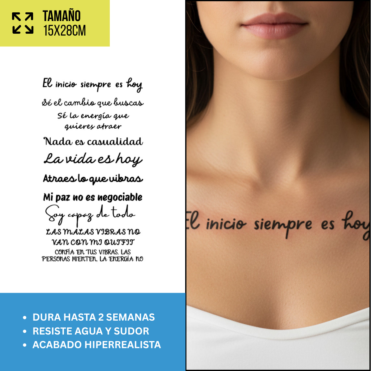 Tatuajes Temporales Frases y Lettering | Pack recortables