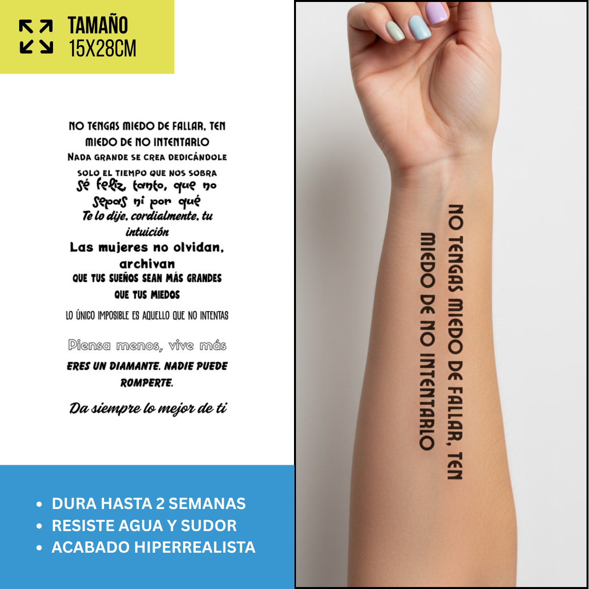 Tatuajes Temporales Frases y Lettering | Pack recortables