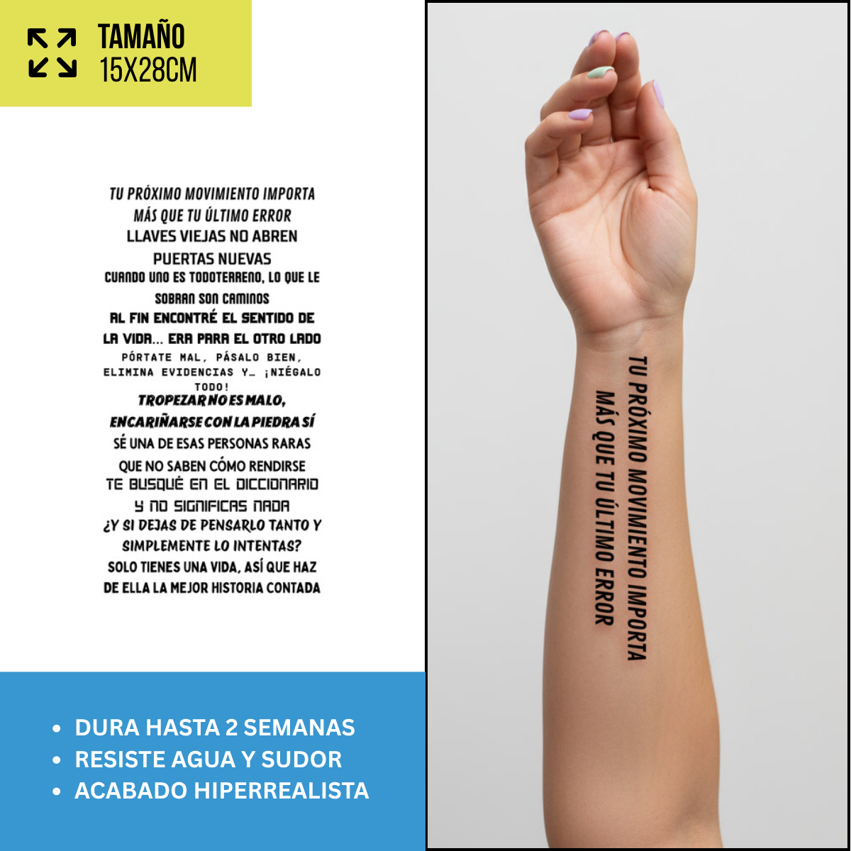 Tatuajes Temporales Frases y Lettering | Pack recortables