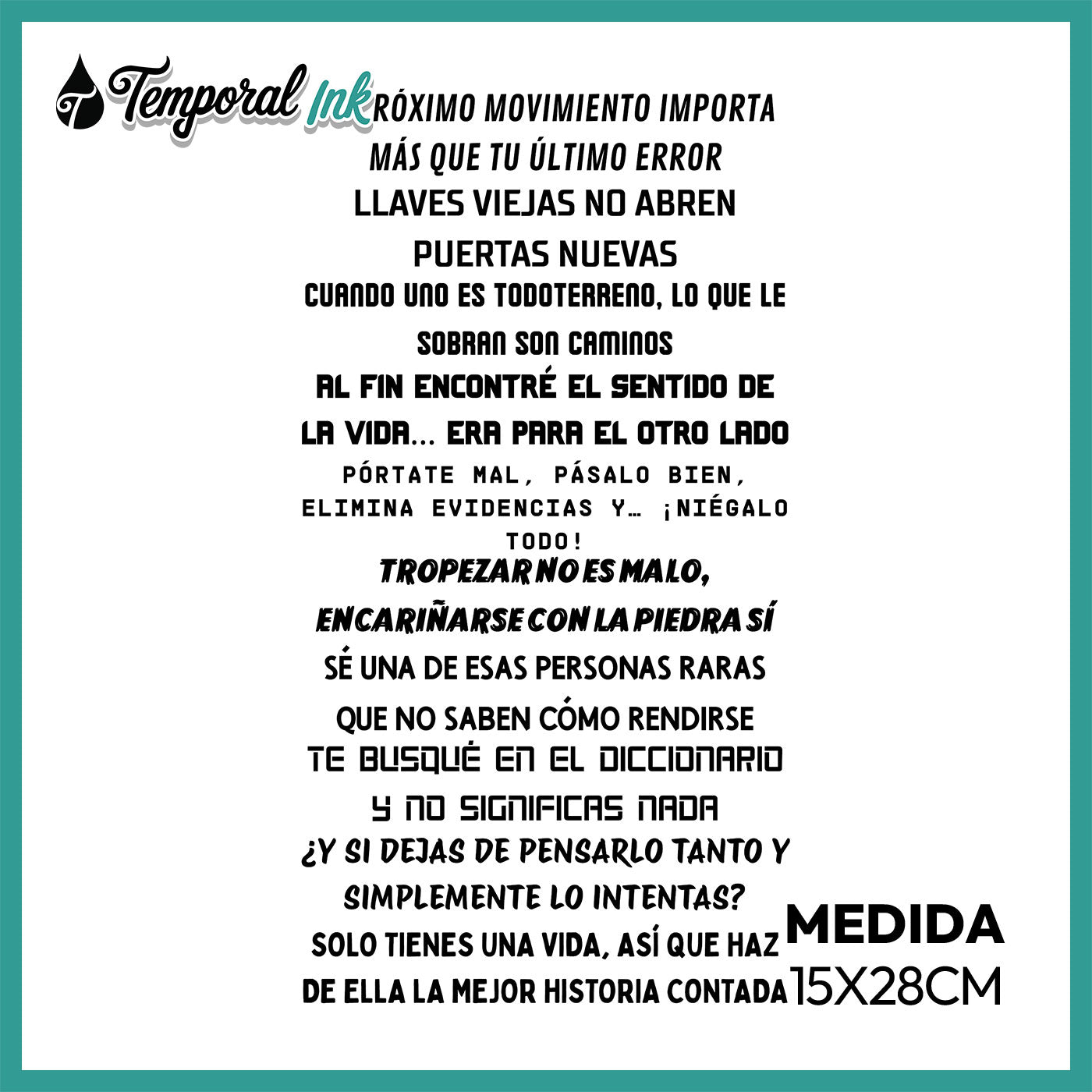 Pack Tatuajes Temporales Frases Acción