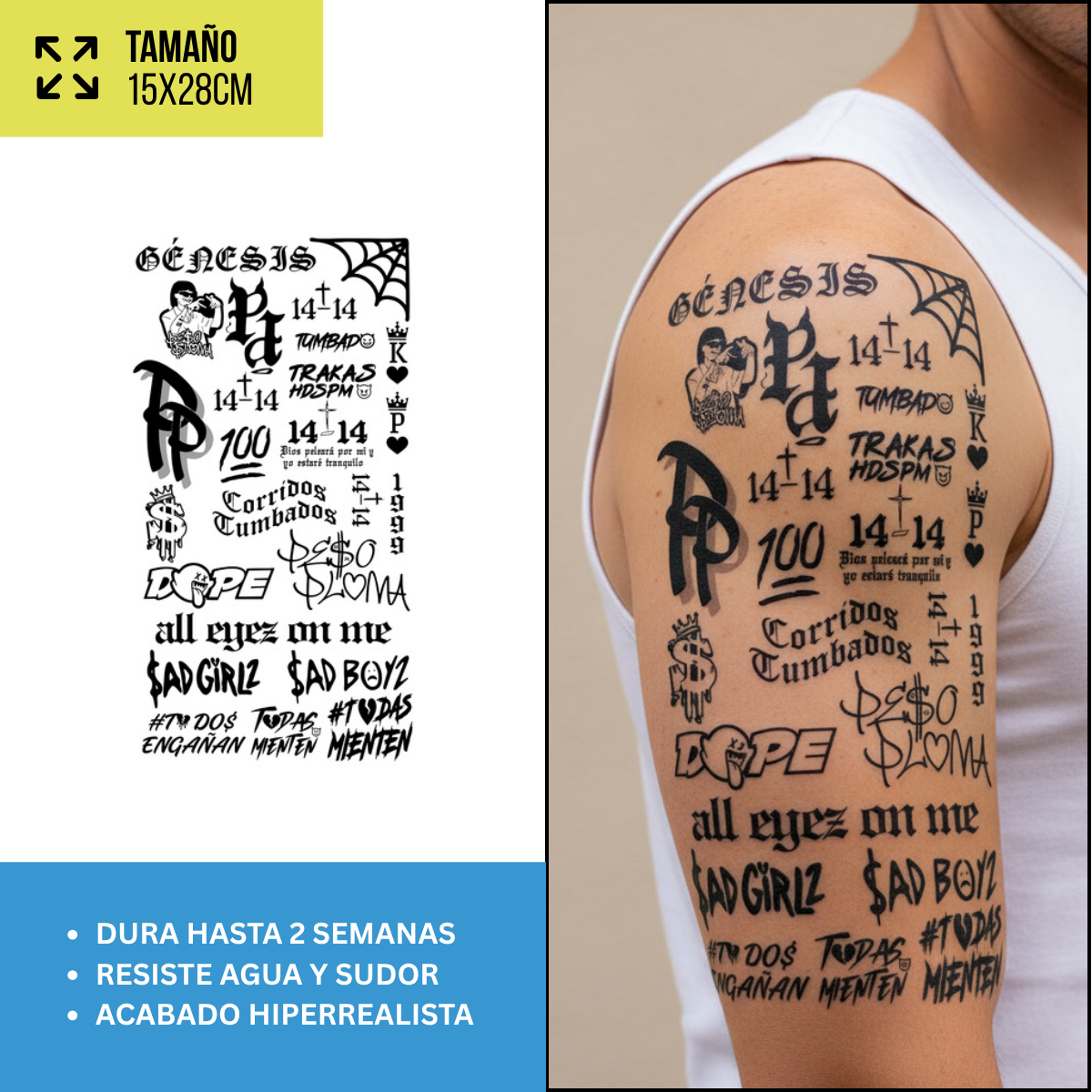 Tatuajes Temporales Música, Urbano y Lifestyle | Mas Vendidos