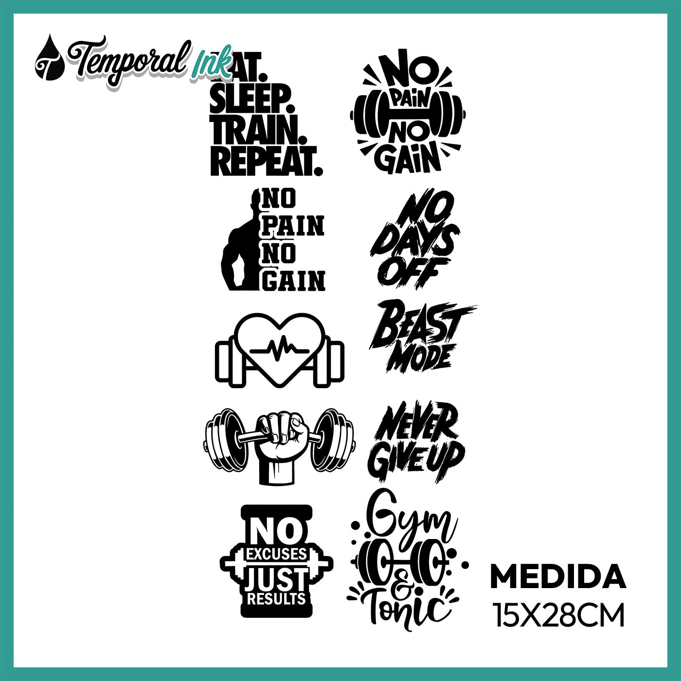 Pack Tatuaje Temporal Fitness Motivación