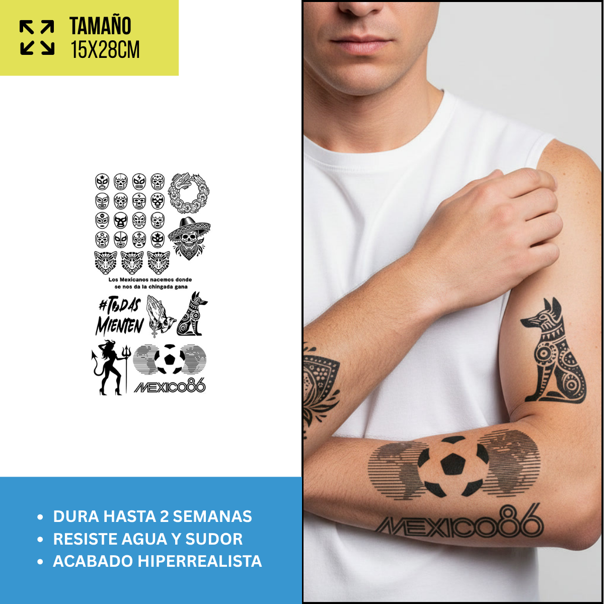 Tatuajes Temporales Arte Latino y Cultura Mexicana | Pack recortables