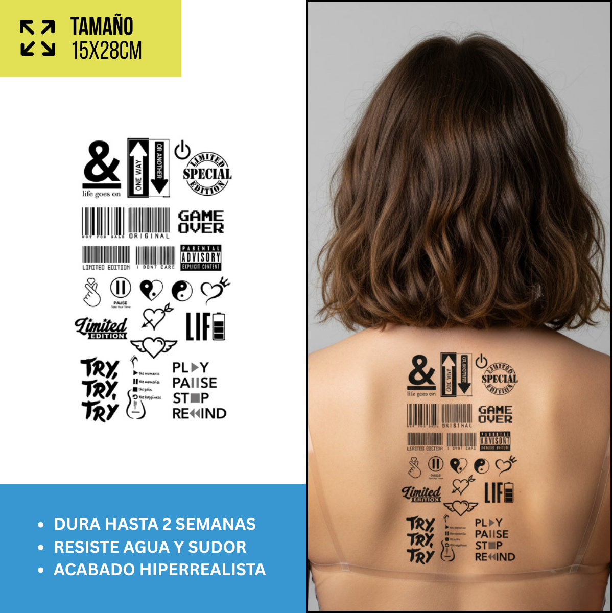 Tatuajes Temporales Pop, Gaming y Cute | Pack recortables