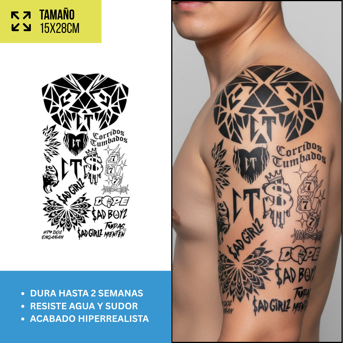 Tatuajes Temporales Música, Urbano y Lifestyle | Mas Vendidos