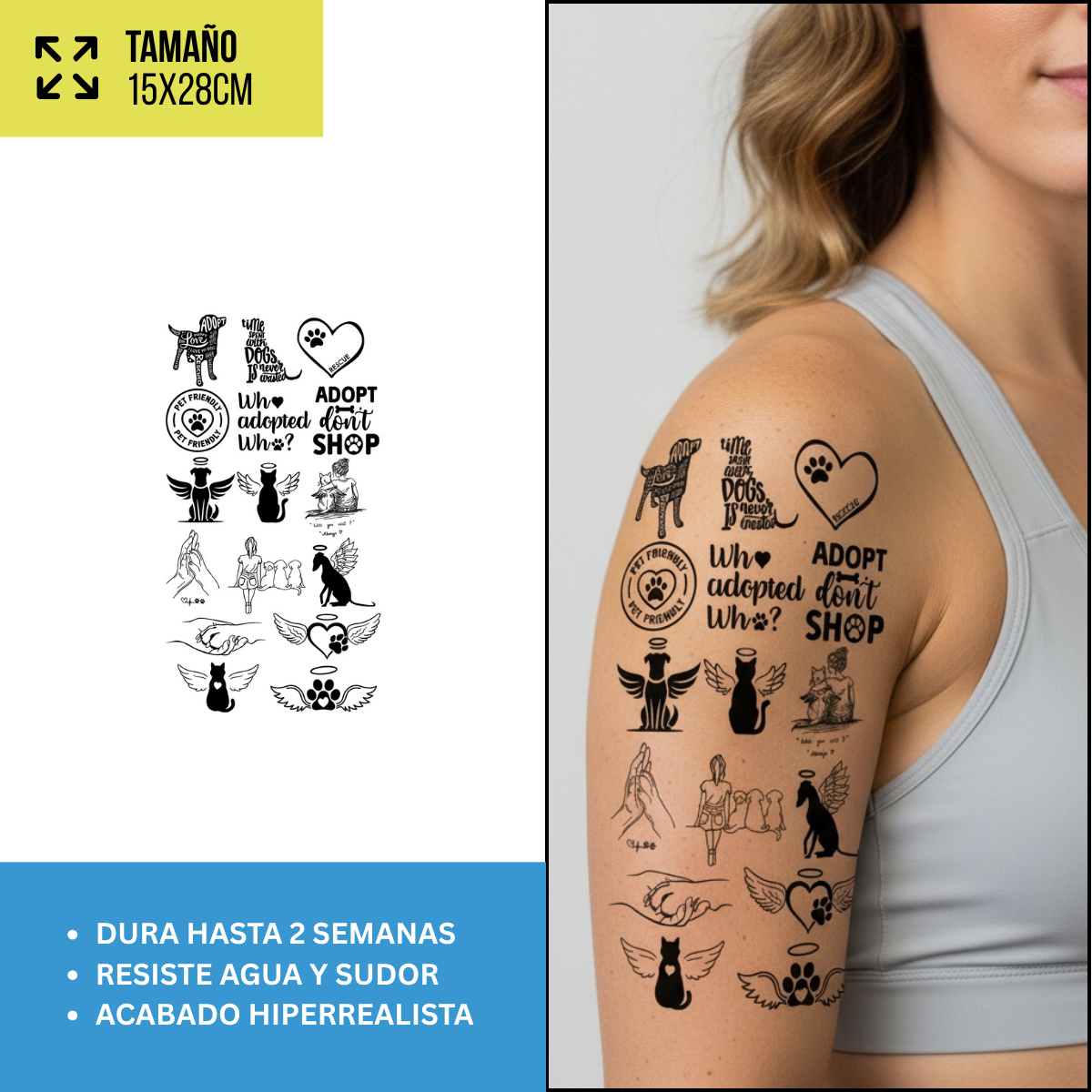 Tatuajes Temporales Animales y Fine Line | Pack recortables