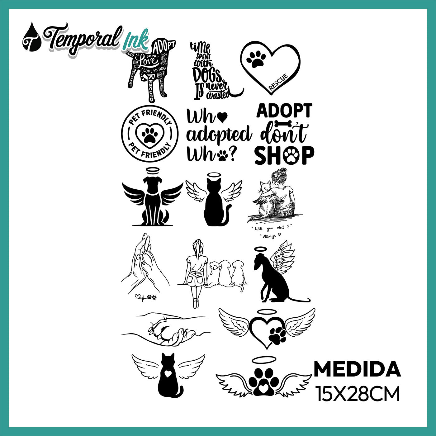 Pack Tatuaje Temporal Amor Mascotas