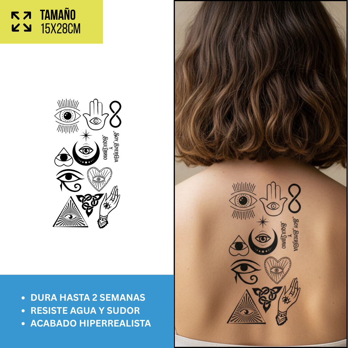 Tatuajes Temporales Místicos y Celestiales | Pack recortables