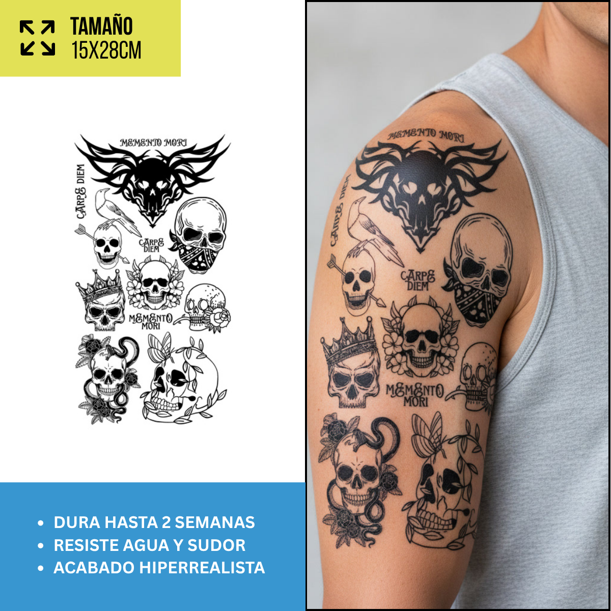 Tatuajes Temporales Dark, Dragones y Blackwork | Pack recortables