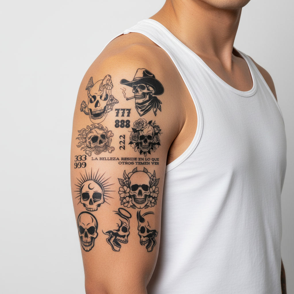 Pack Tatuaje Temporal Skulls Angel Numbers
