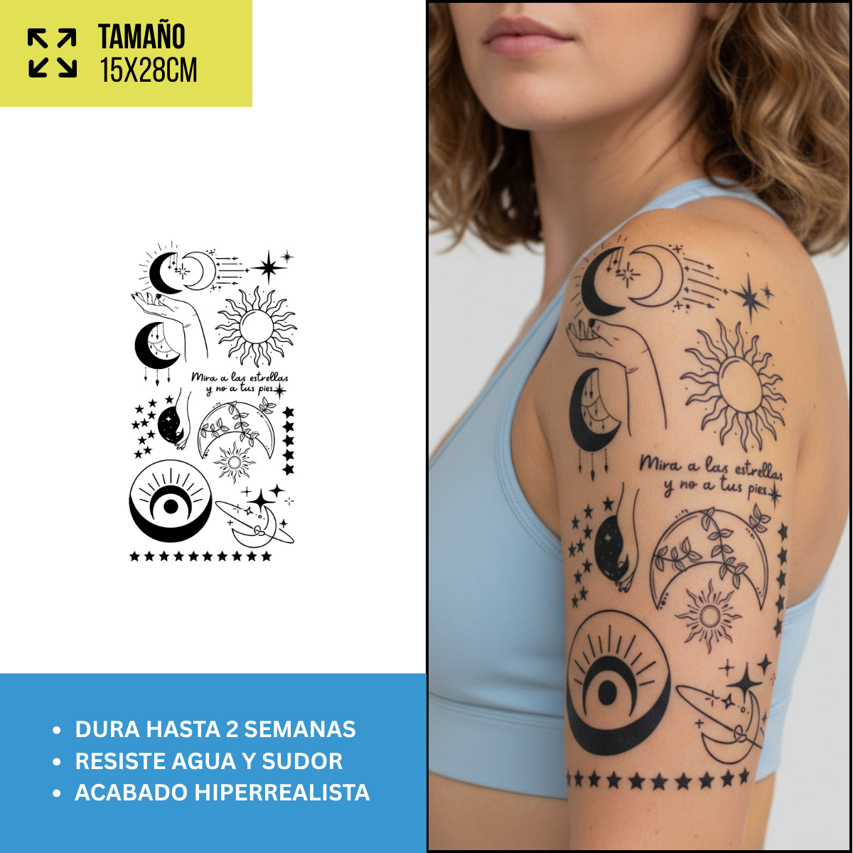Tatuajes Temporales Místicos y Celestiales | Pack recortables