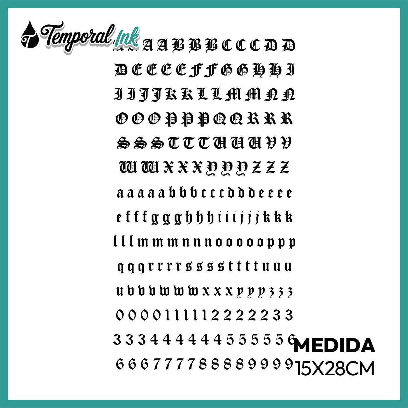 Pack Tatuaje Temporal Alfabeto Gótico