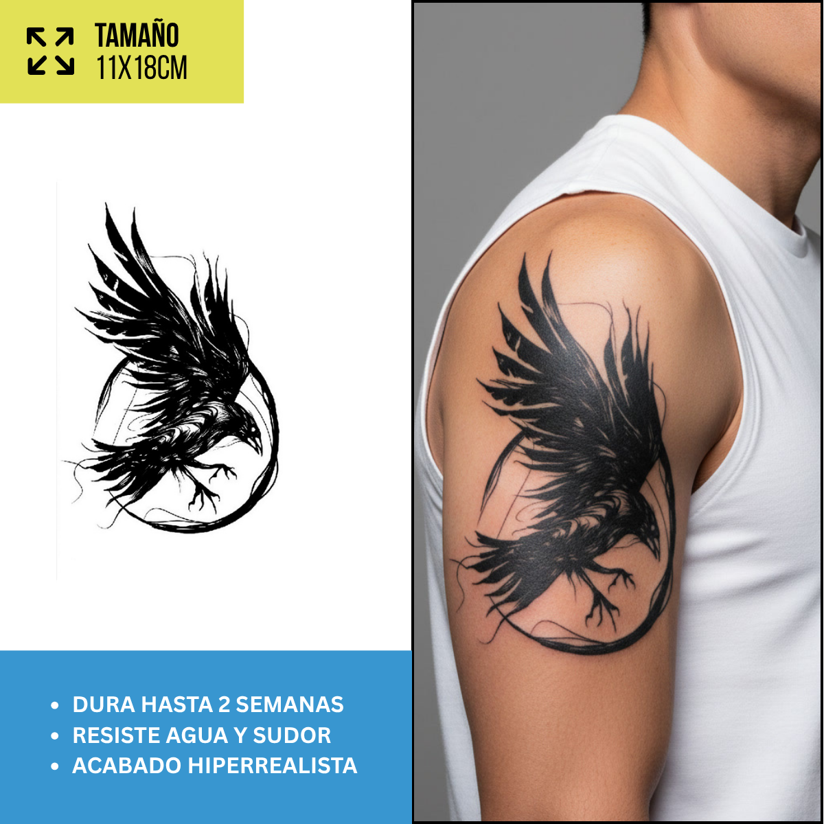 Tatuaje Temporal Cuervo Circular