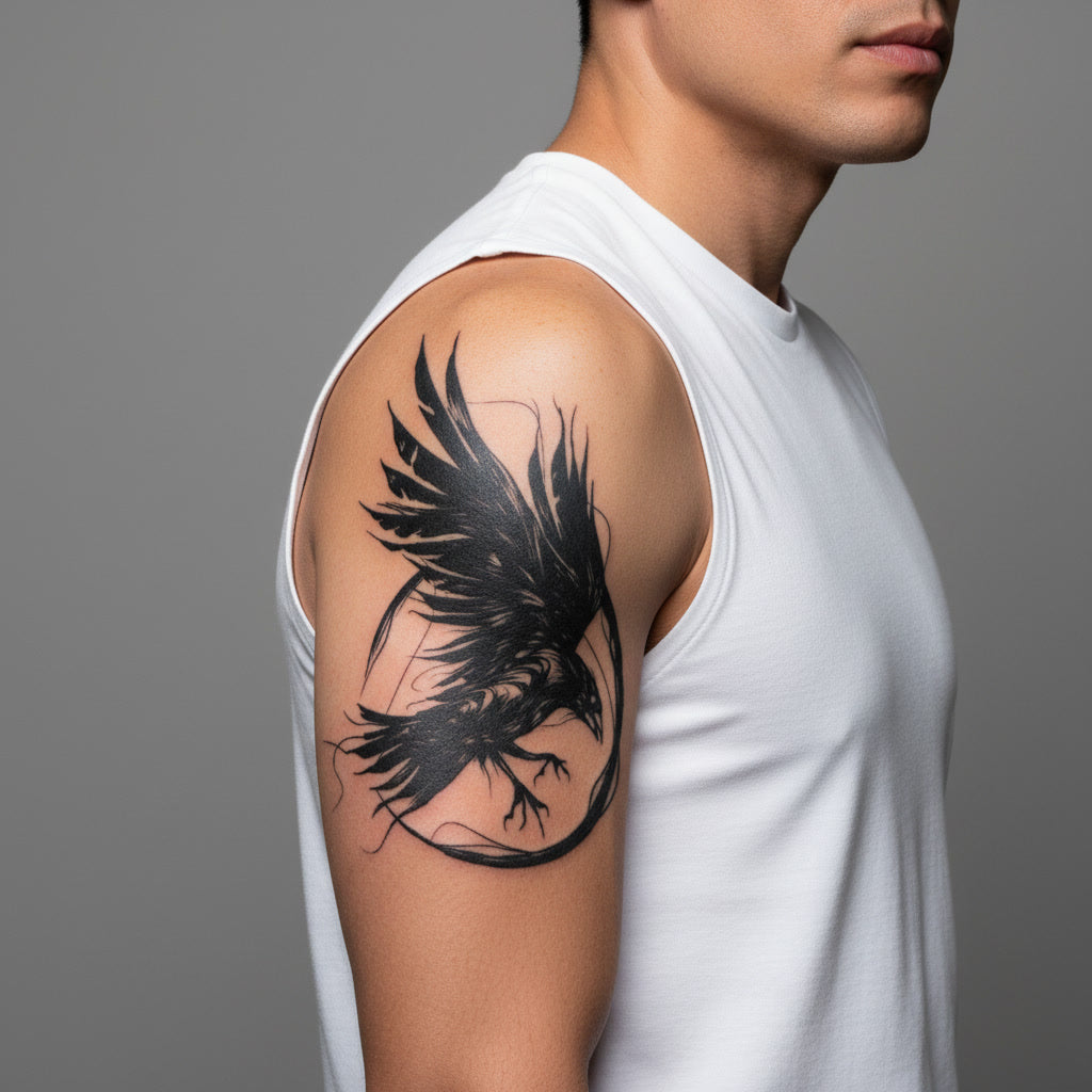Tatuaje Temporal Cuervo Circular