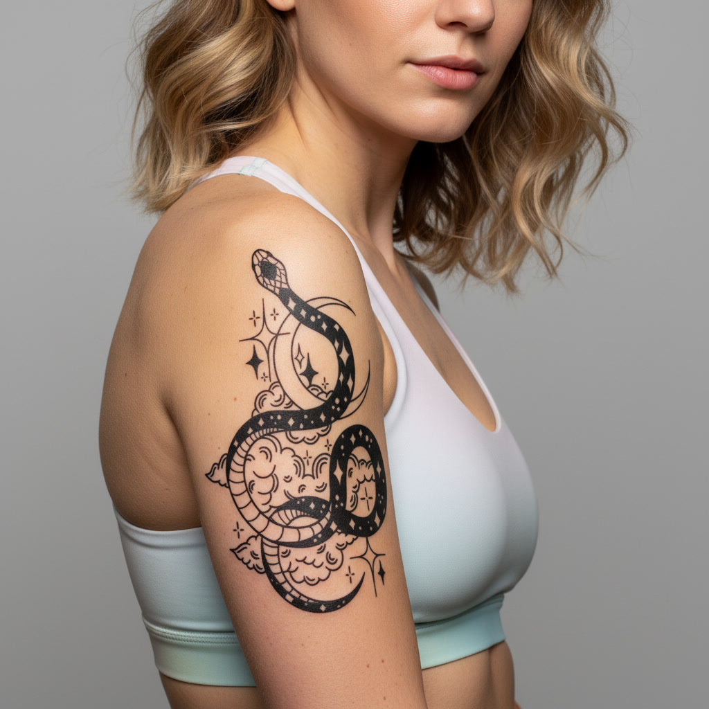 Tatuaje Temporal Serpiente Cósmica