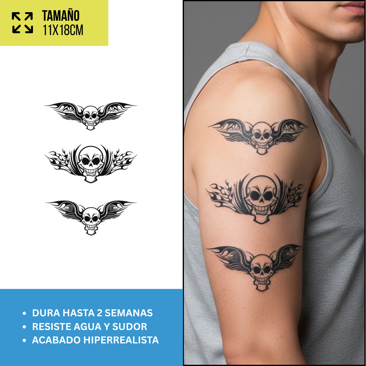 Tatuajes Temporales Dark & Calaveras | Duran Hasta 2 Semanas