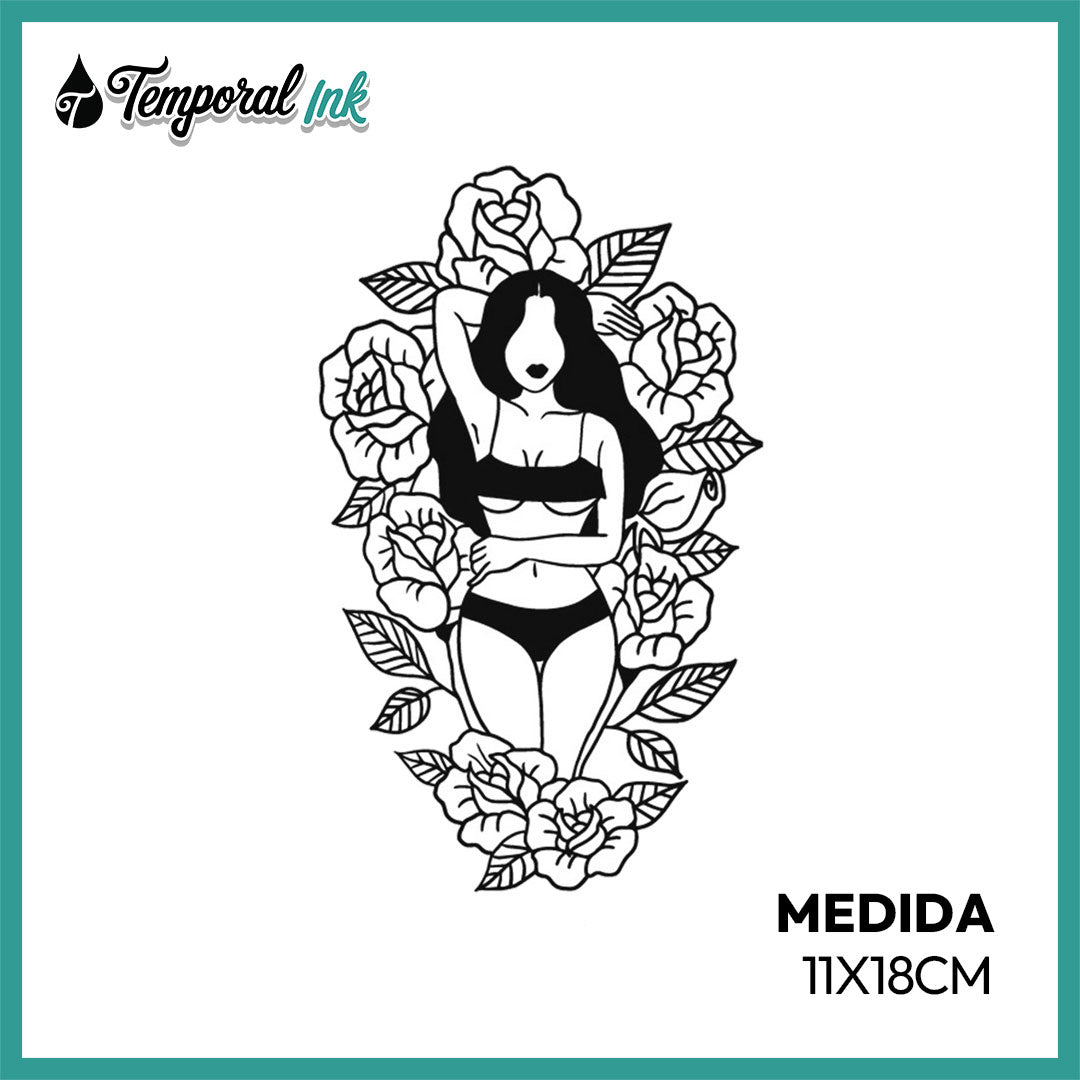 Tatuaje Temporal Mujer Rosas