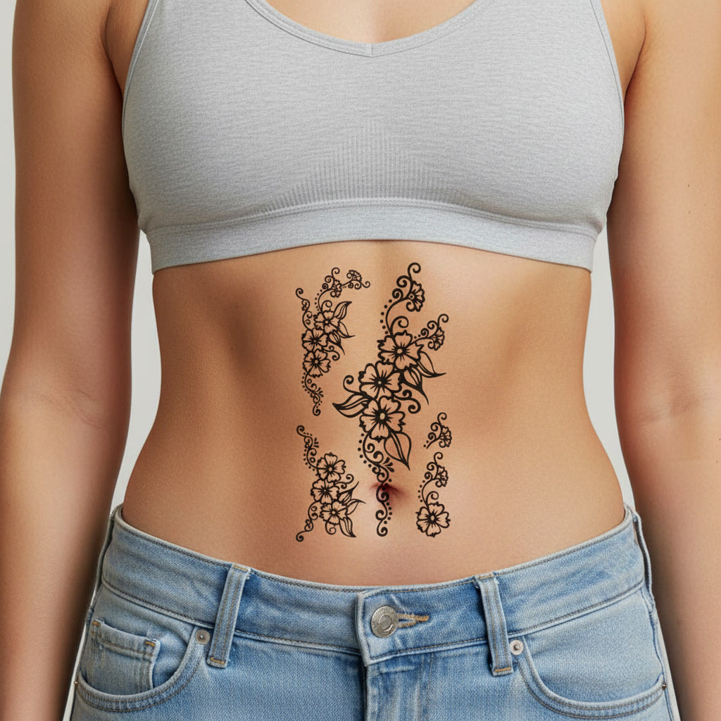 Tatuaje Temporal Flores Ornamentales Horizontales