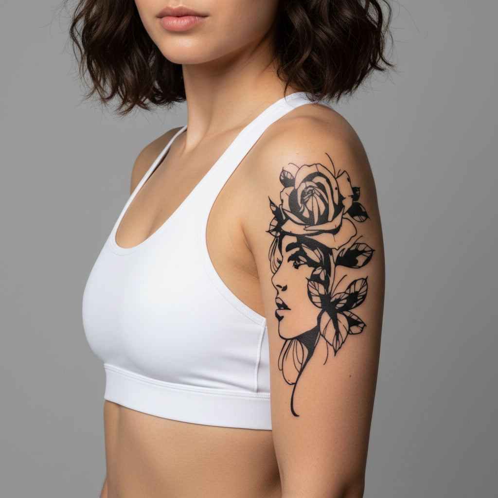 Tatuaje Temporal Rostro Rosa Mariposa