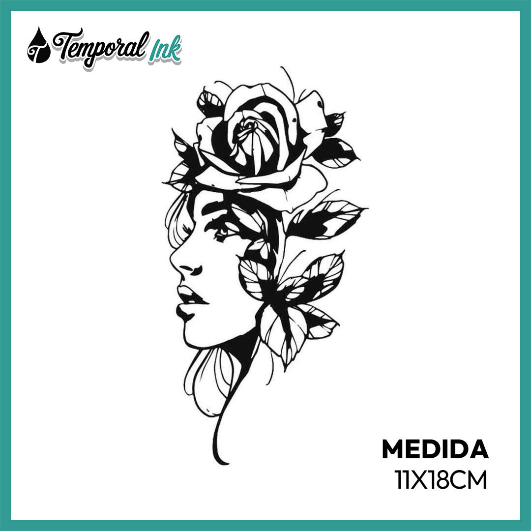 Tatuaje Temporal Rostro Rosa Mariposa