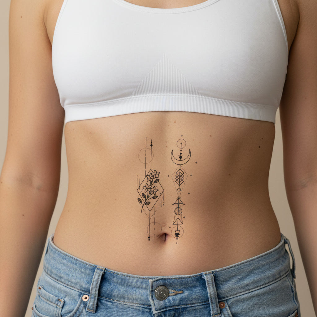 Tatuaje Temporal Geometría Floral Mística