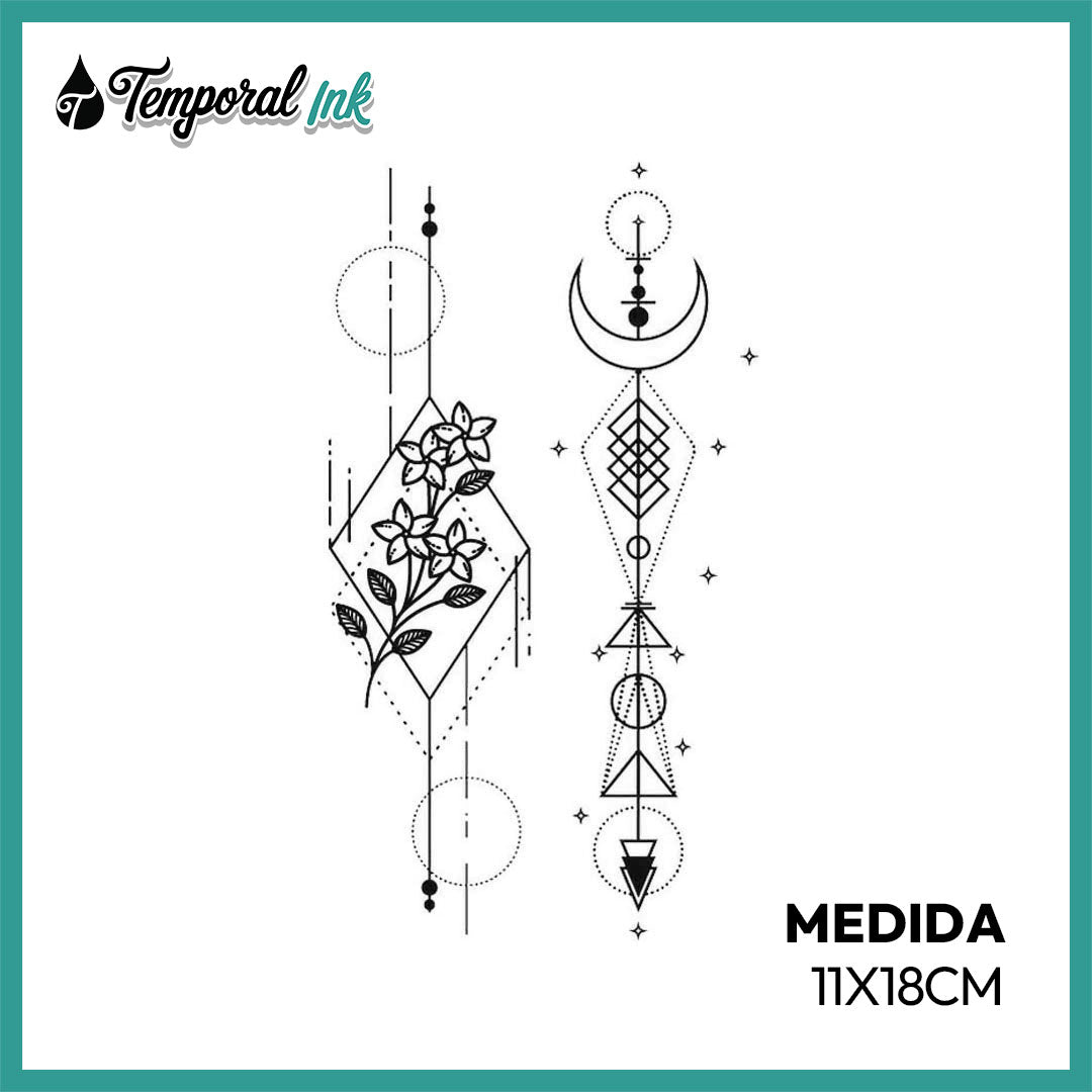 Tatuaje Temporal Geometría Floral Mística
