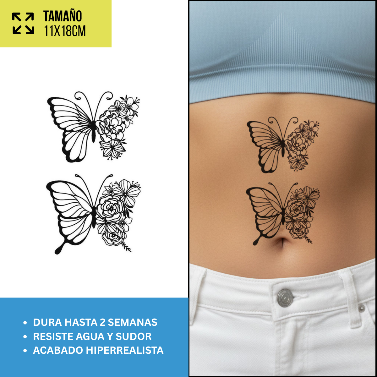 Tatuajes Temporales Mariposas & Delicados | Duran hasta 2 semanas