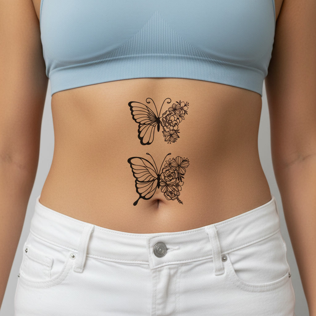 Tatuaje Temporal Mariposa con Flores