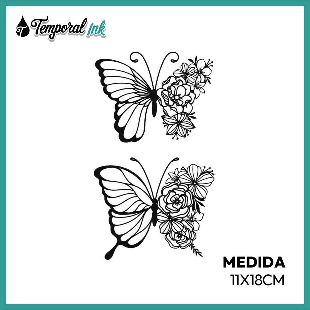 Tatuaje Temporal Mariposa con Flores