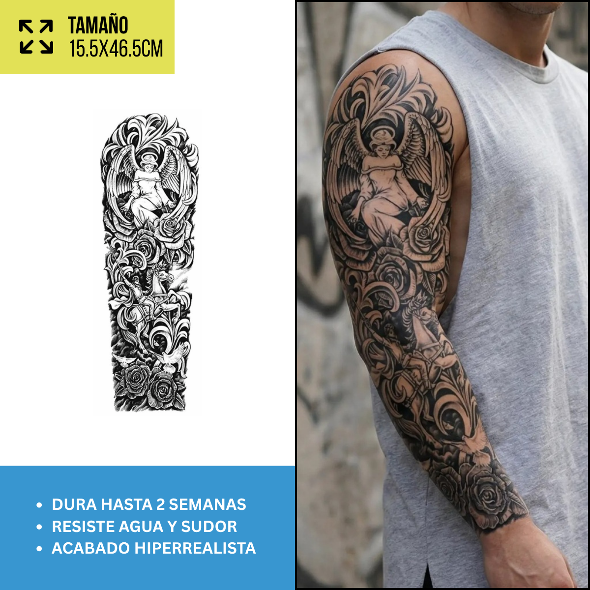 Tatuajes Temporales Mangas Mitología, Ángeles y Guerreros | Hasta 2 Semanas