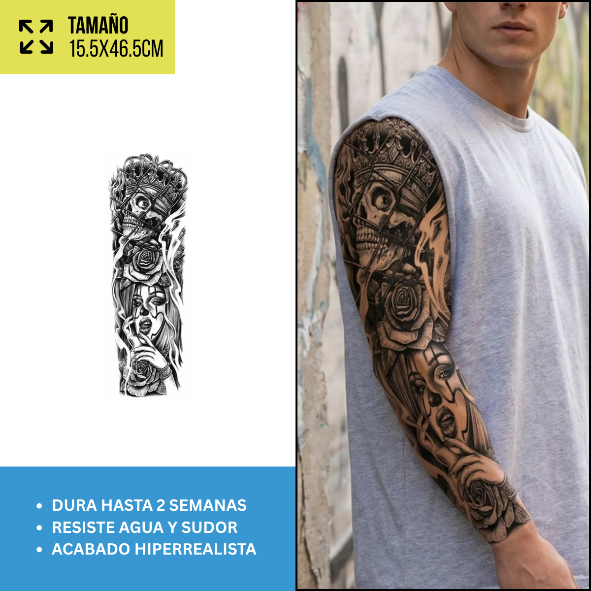 Tatuajes Temporales Mangas Dark, Mujeres y Animales | Hasta 2 Semanas