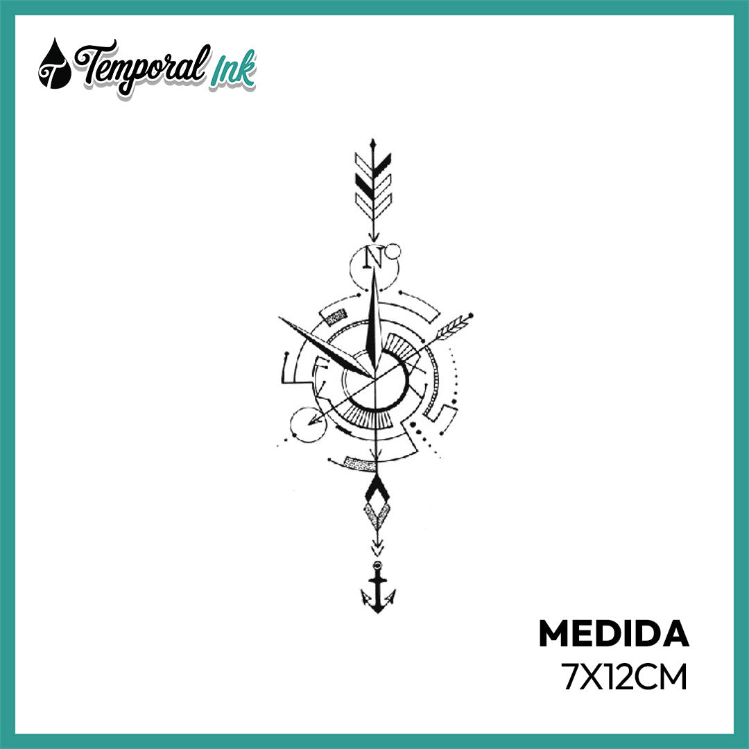 Tatuaje Temporal Brújula con Gometría