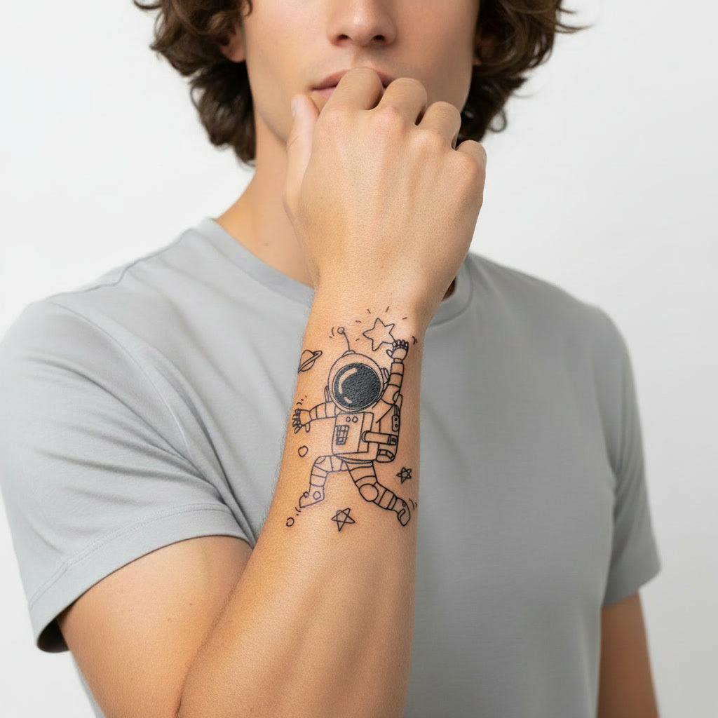 Tatuaje Temporal Astronauta Cute