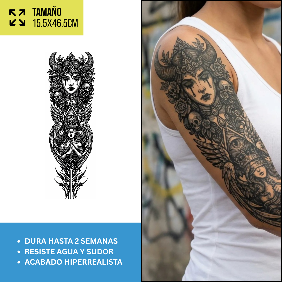 Tatuajes Temporales Mangas Mitología, Ángeles y Guerreros | Hasta 2 Semanas