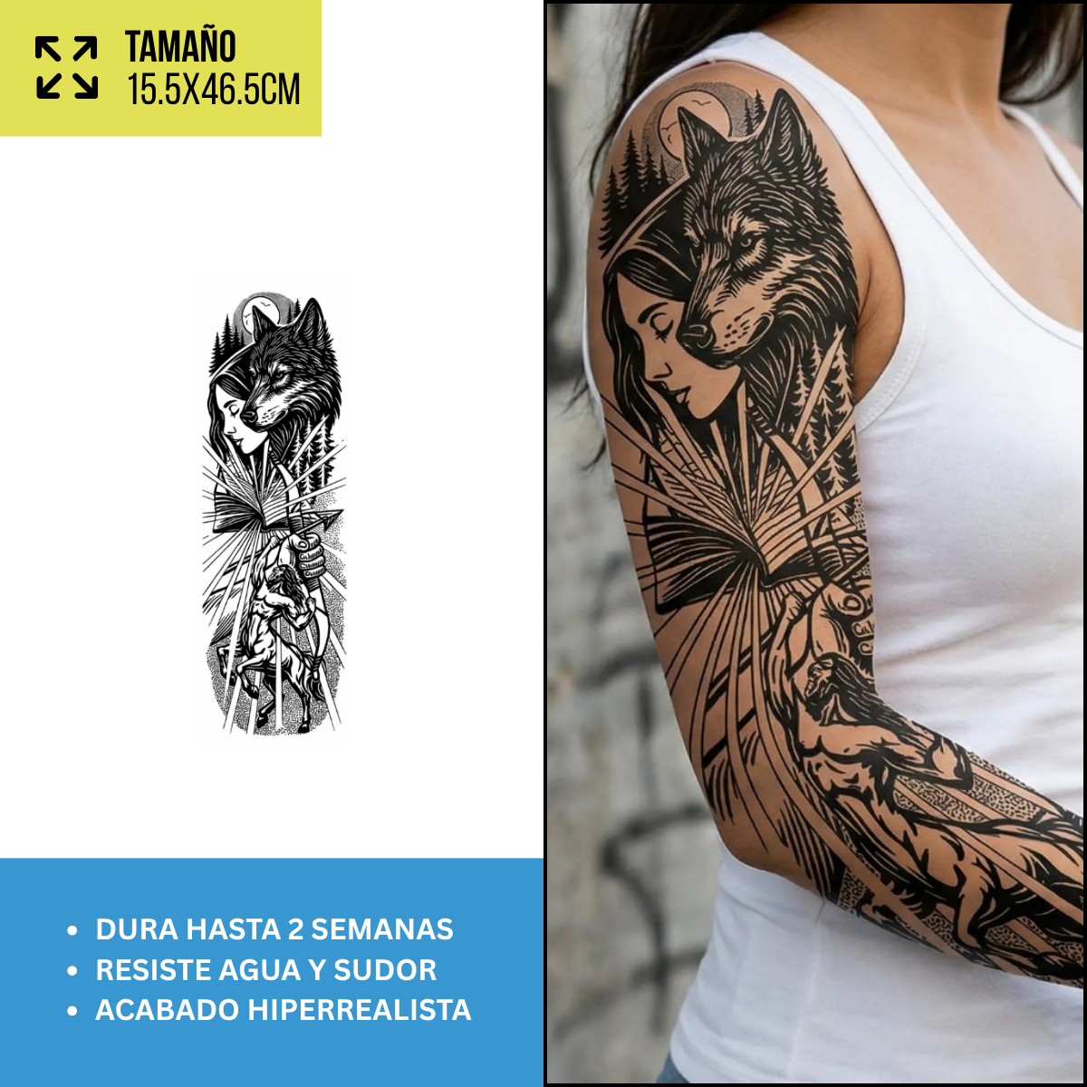 Tatuajes Temporales Mangas Dark, Mujeres y Animales | Hasta 2 Semanas