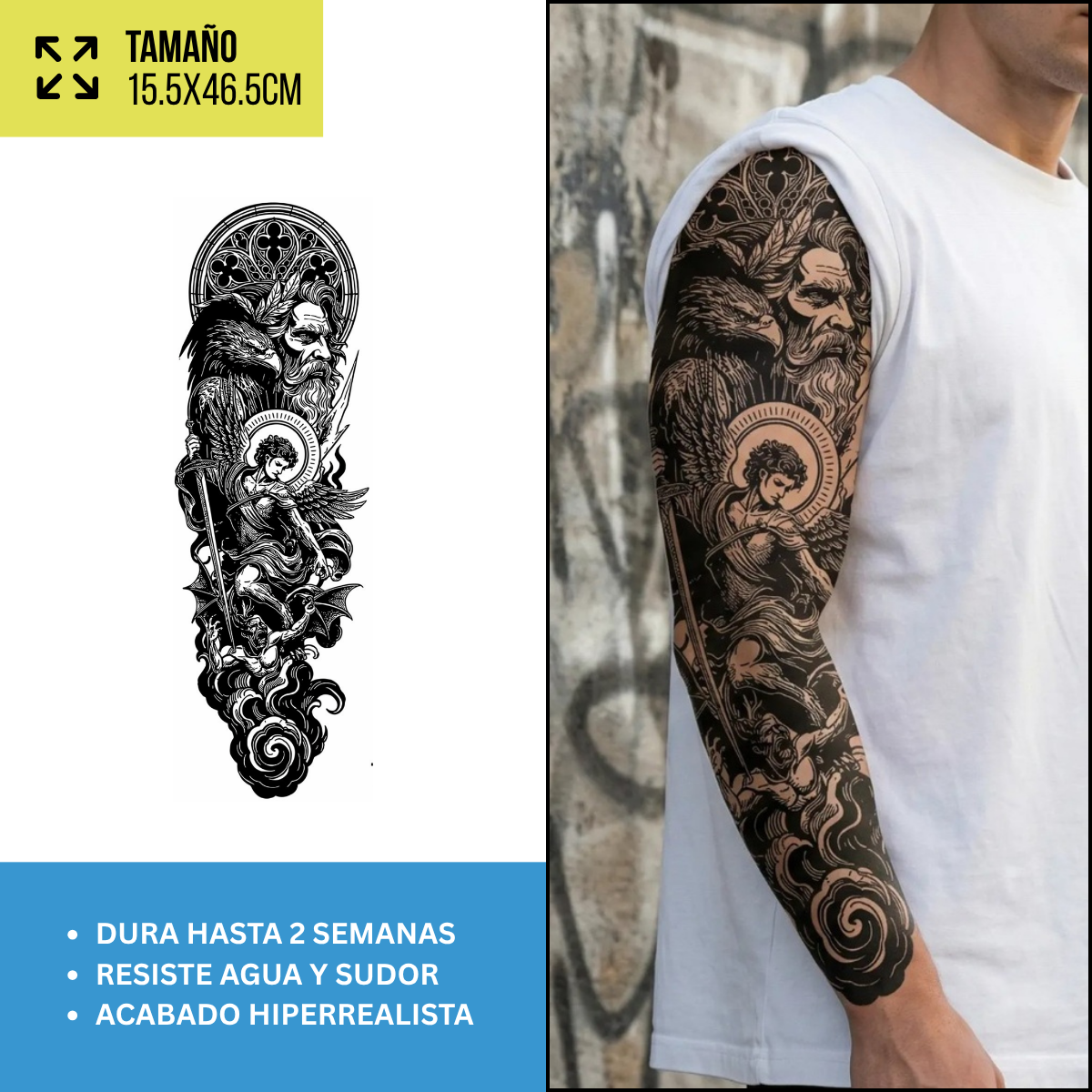 Tatuajes Temporales Mangas Mitología, Ángeles y Guerreros | Hasta 2 Semanas