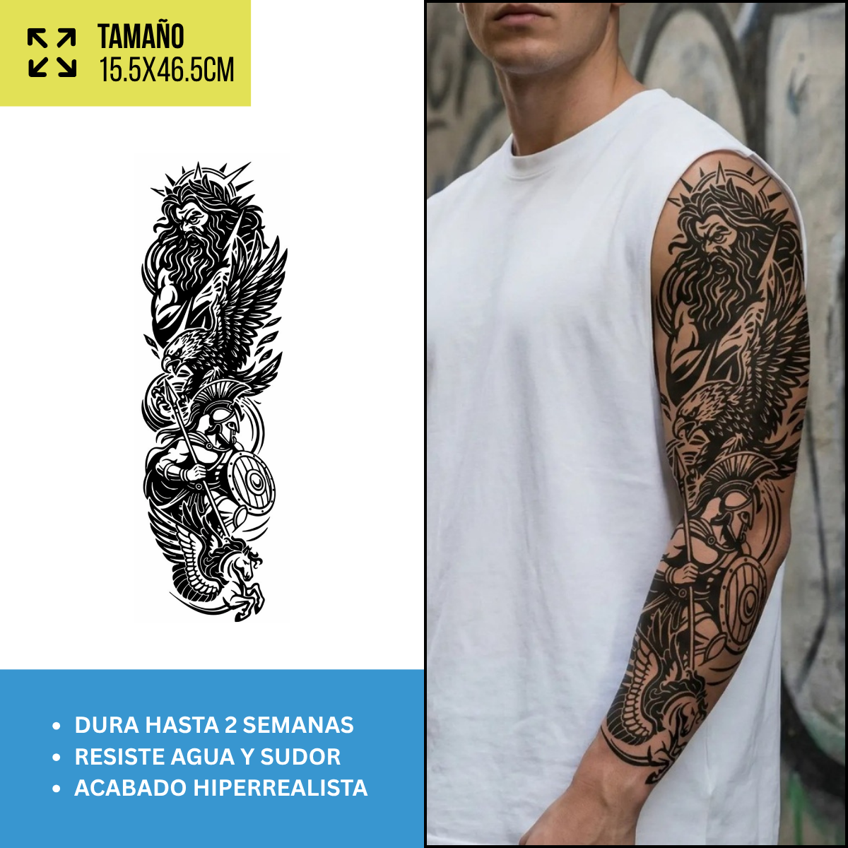 Tatuajes Temporales Mangas Mitología, Ángeles y Guerreros | Hasta 2 Semanas