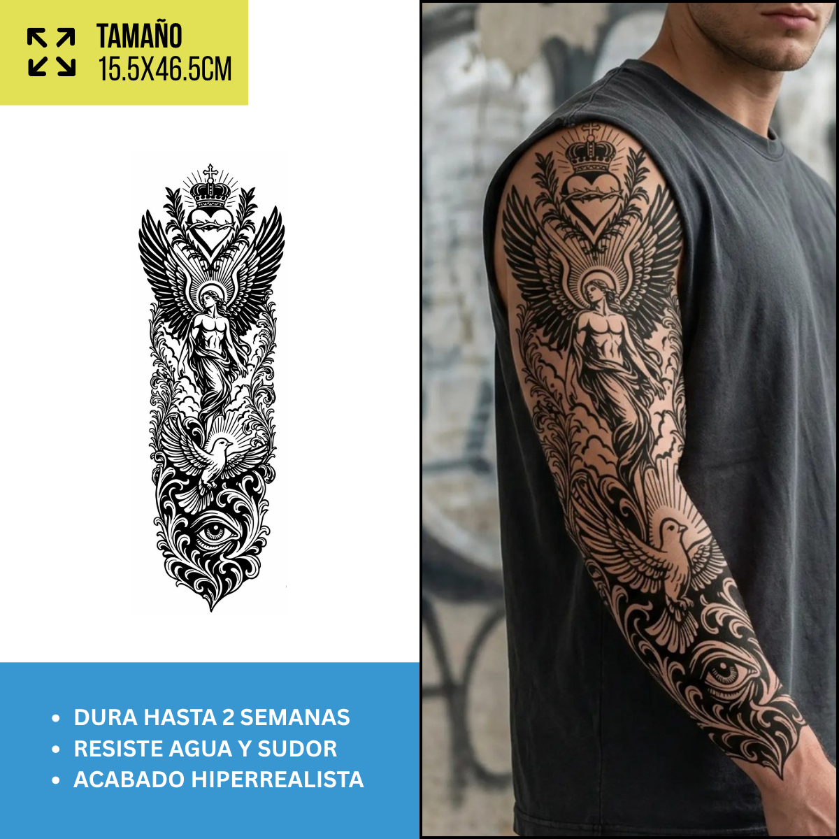 Tatuajes Temporales Mangas Mitología, Ángeles y Guerreros | Hasta 2 Semanas