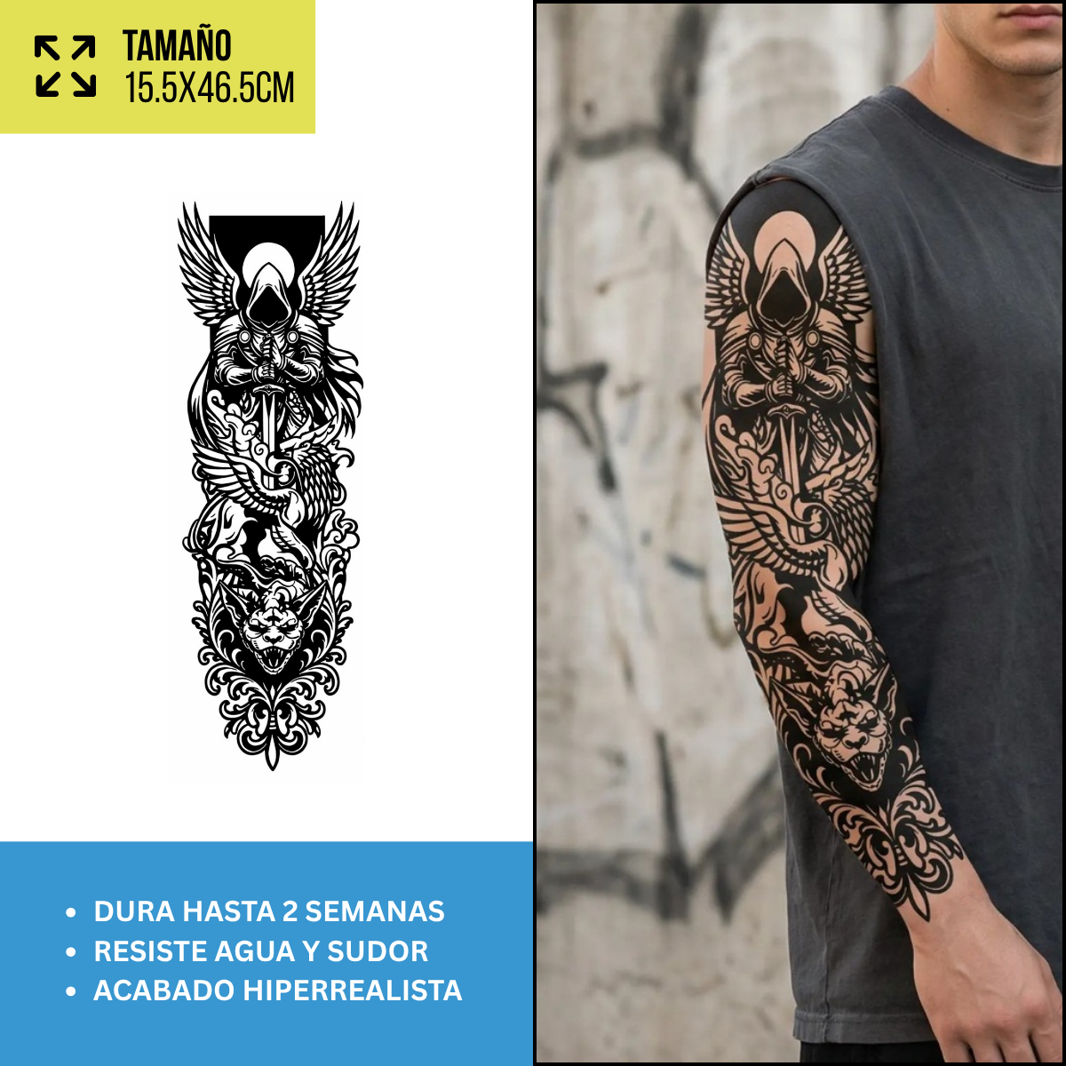 Tatuajes Temporales Mangas Mitología, Ángeles y Guerreros | Hasta 2 Semanas