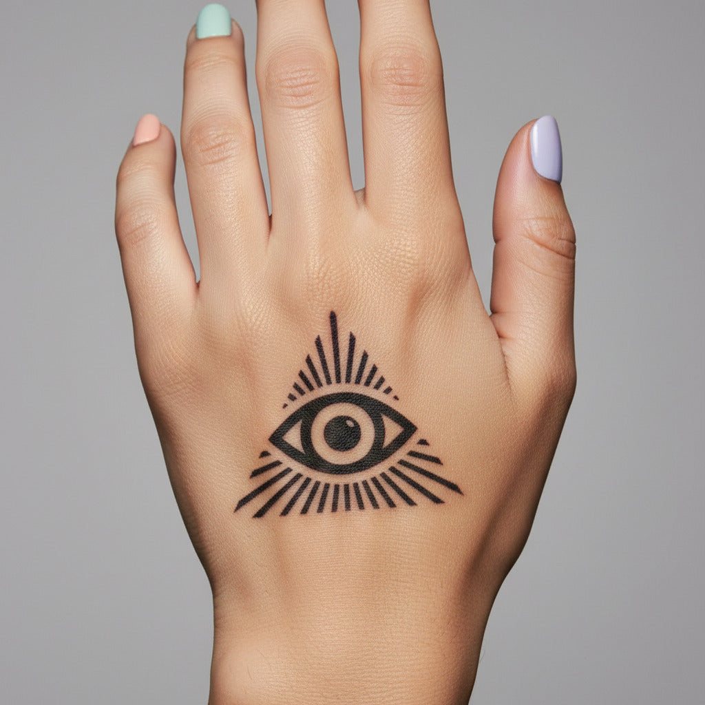 Tatuaje temporal Ojo iluminado geométrico