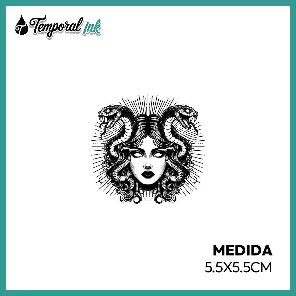 Tatuaje temporal Medusa realista