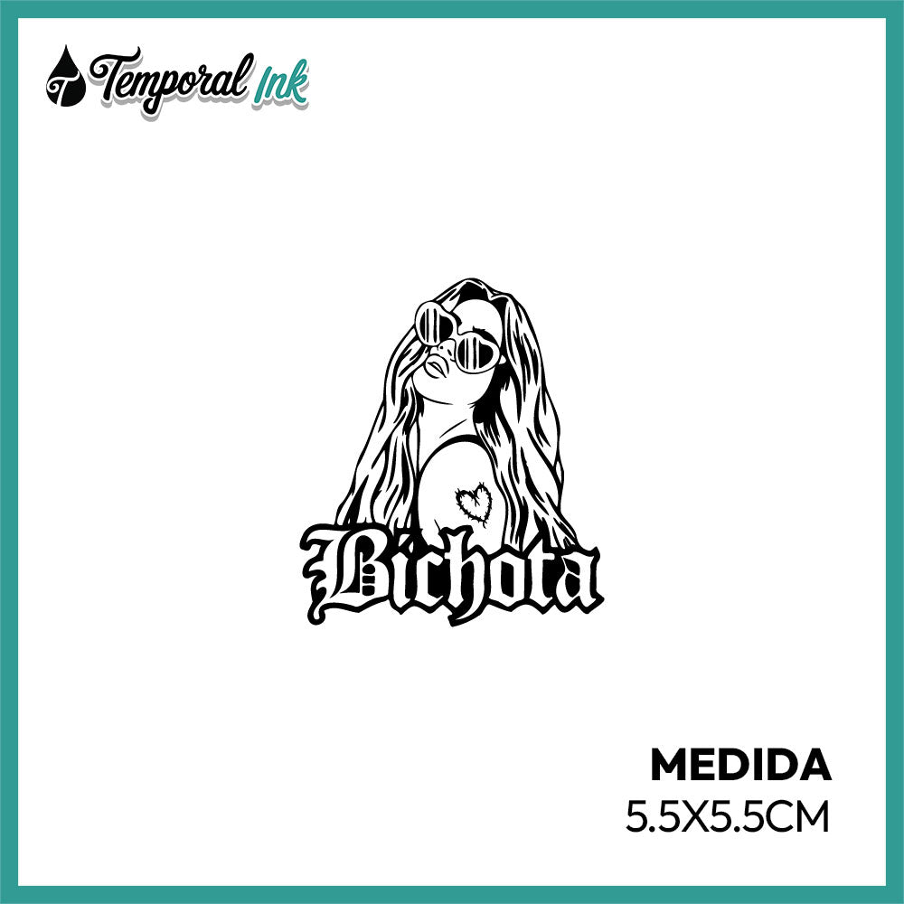 Tatuaje temporal Bichota ilustrado