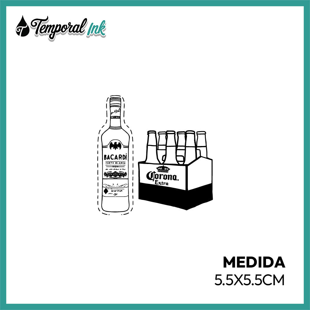 Tatuaje temporal botella y cerveza