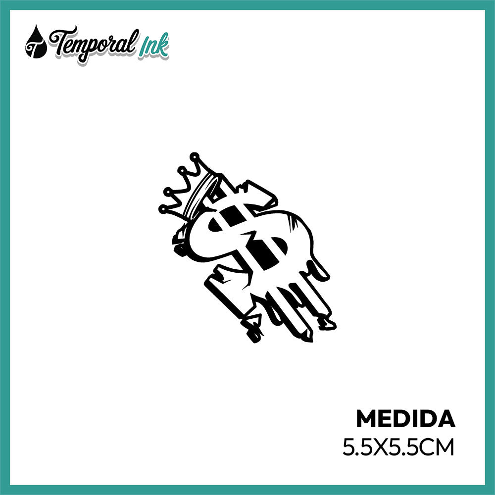 Tatuaje temporal signo dólar con corona