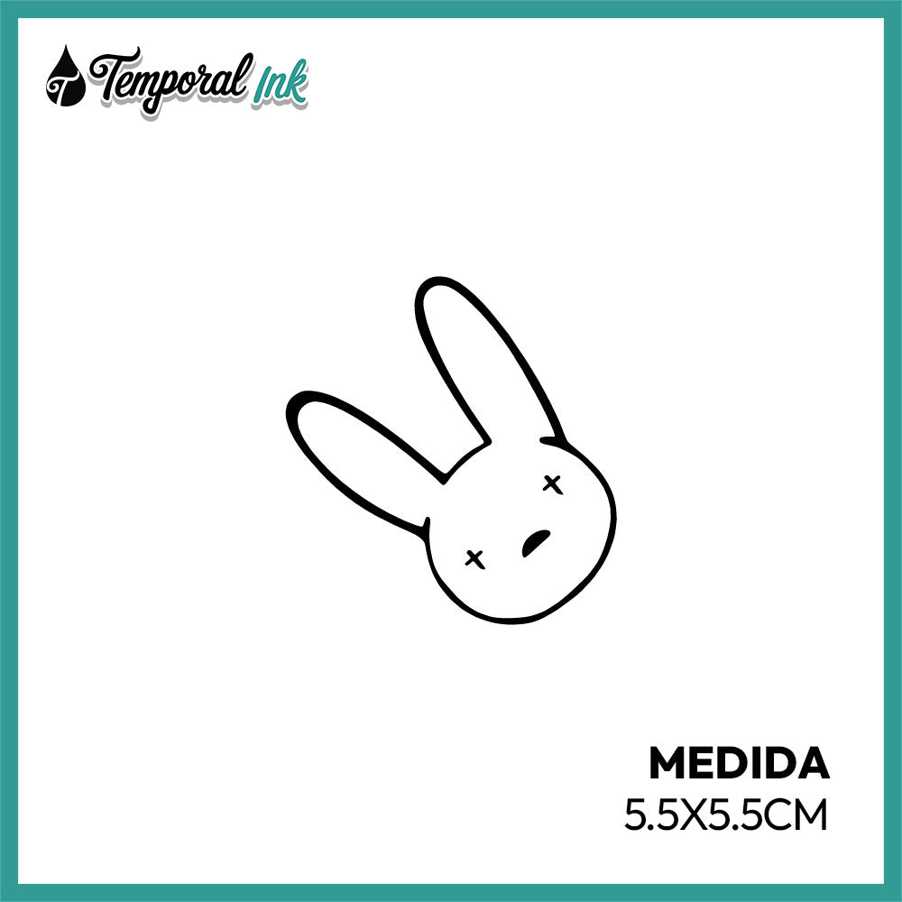 Tatuaje temporal conejo minimalista X eyes