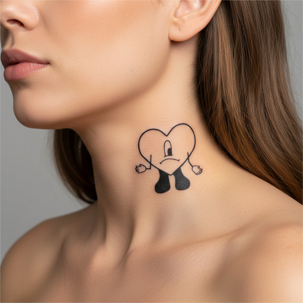Tatuaje temporal corazón triste caricatura