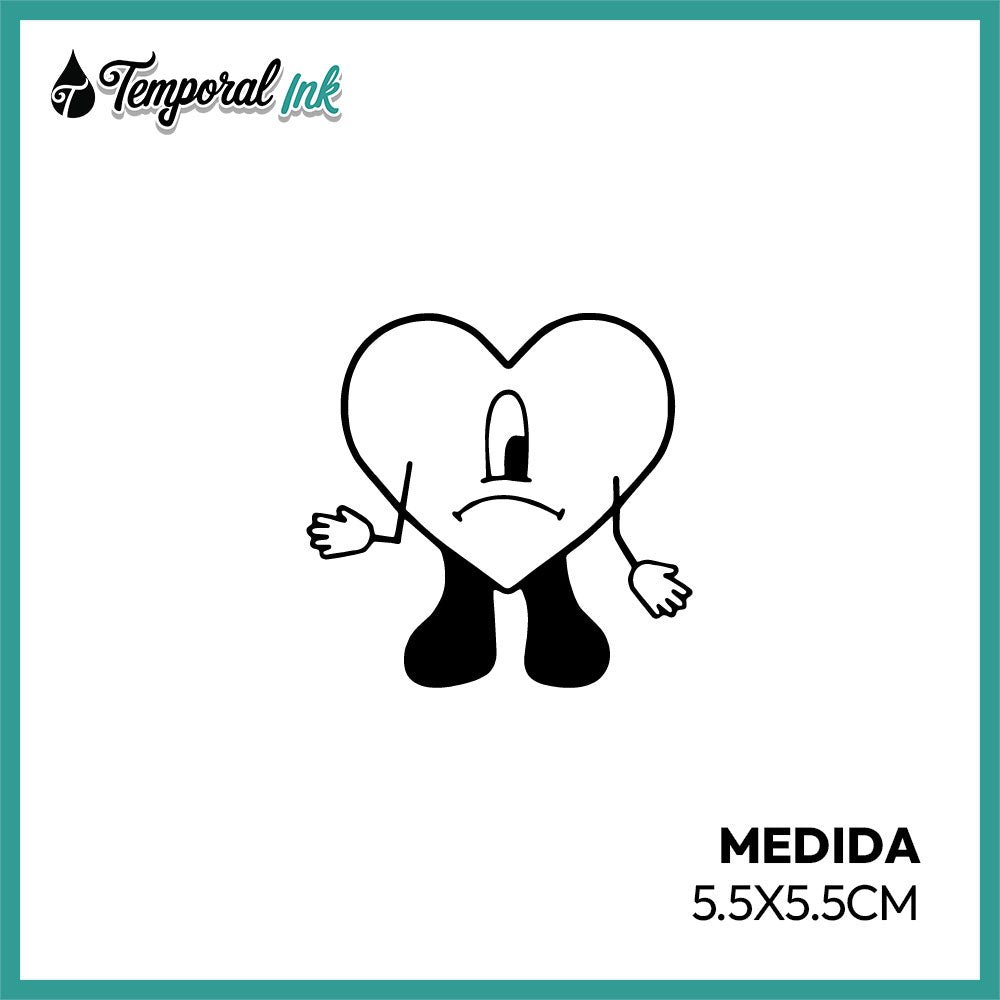 Tatuaje temporal corazón triste caricatura