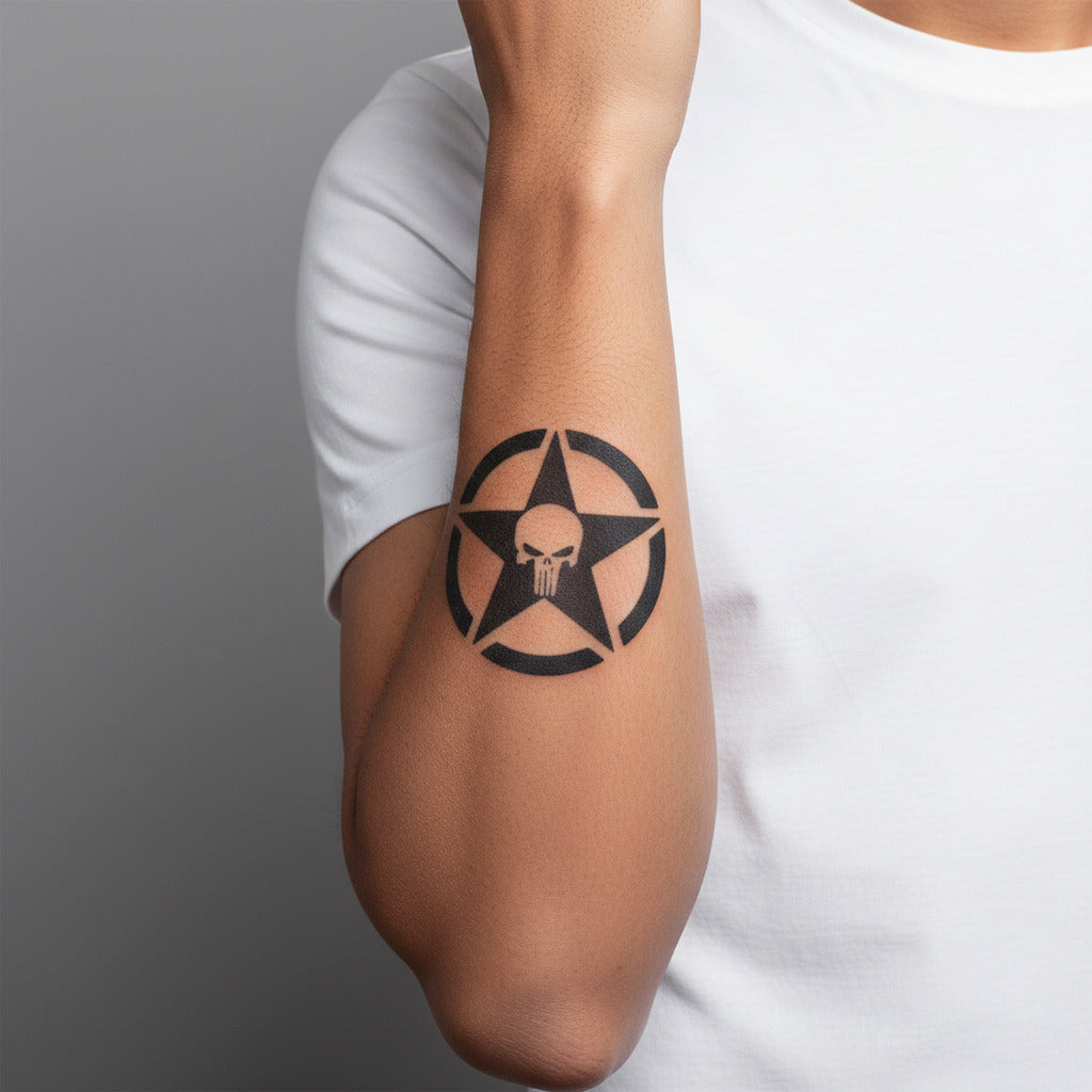 Tatuaje temporal estrella con calavera