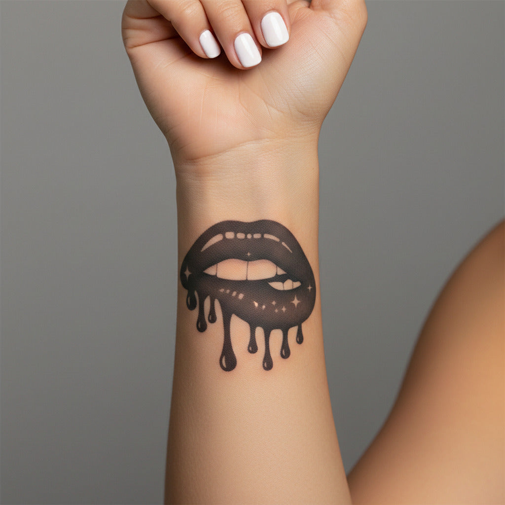 Tatuaje temporal labios dripping